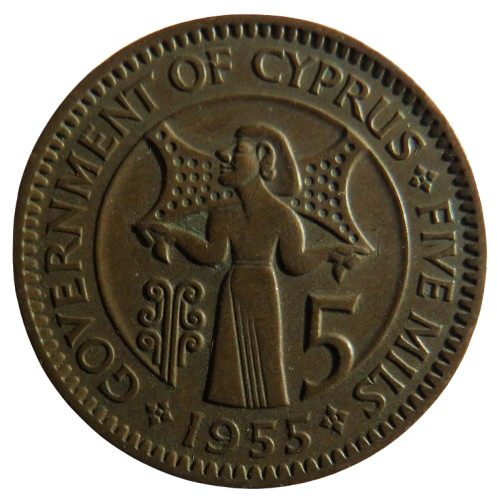 1955 Queen Elizabeth II Cyprus 5 Mils Coin
