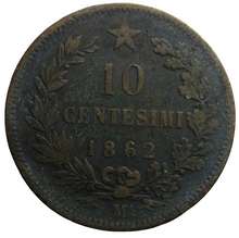 Load image into Gallery viewer, 1862 Italy 10 Centesimi Coin
