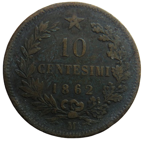 1862 Italy 10 Centesimi Coin