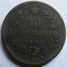 Load image into Gallery viewer, 1862 Italy 10 Centesimi Coin
