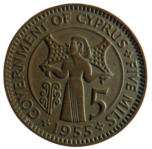 1955 Queen Elizabeth II Cyprus 5 Mils Coin