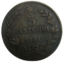 Load image into Gallery viewer, 1861 Italy 5 Centesimi Coin
