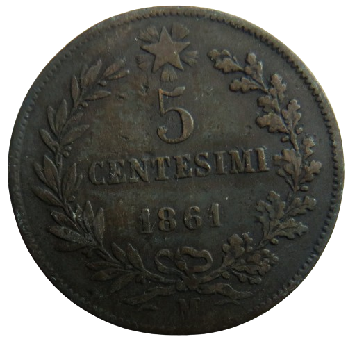 1861 Italy 5 Centesimi Coin