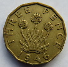 Load image into Gallery viewer, 1946 King George VI Brass Threepence Coin Scarce Date
