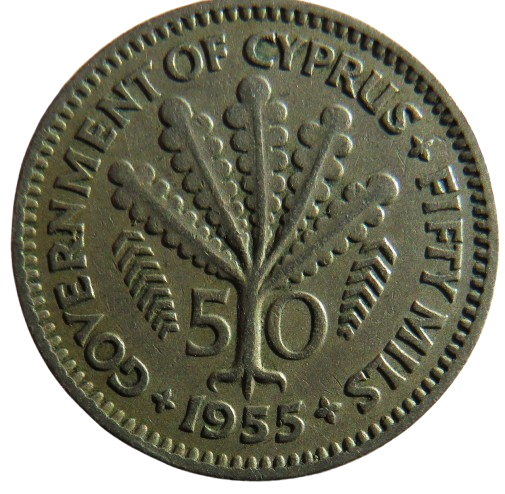 1955 Queen Elizabeth II Cyprus 50 Mils Coin