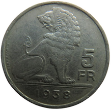 Load image into Gallery viewer, 1938 Belgium 5 Francs Coin
