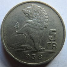 Load image into Gallery viewer, 1938 Belgium 5 Francs Coin
