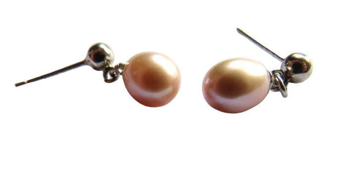 Stylish Pair of Sterling Silver & Pink Cultured Pearl Ladies Earrings