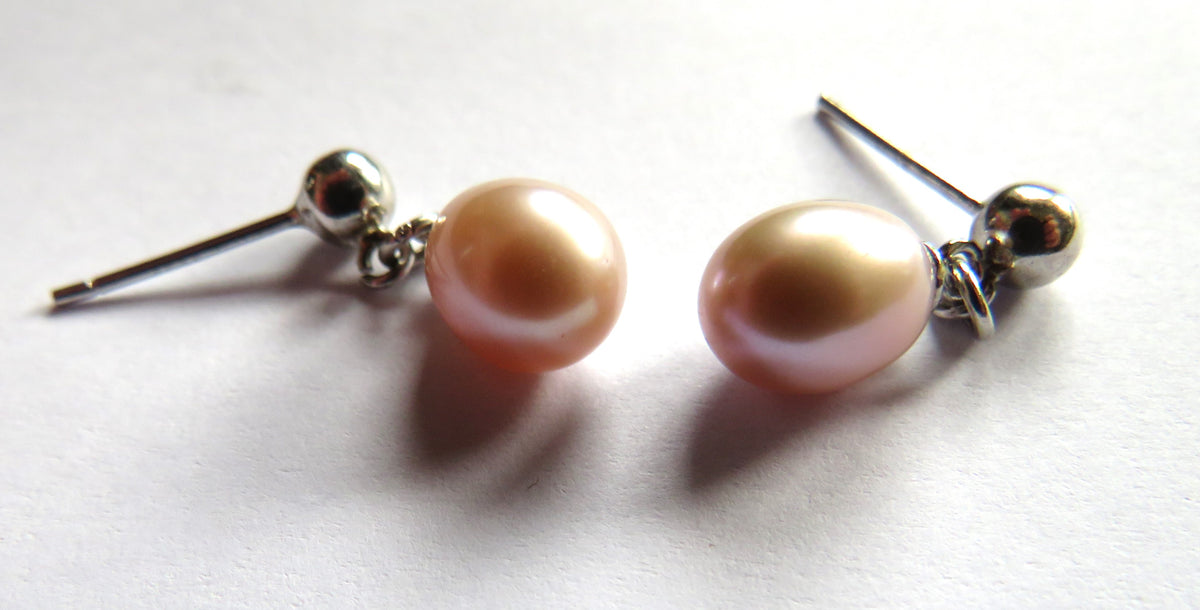 Stylish Pair of Sterling Silver & Pink Cultured Pearl Ladies Earrings