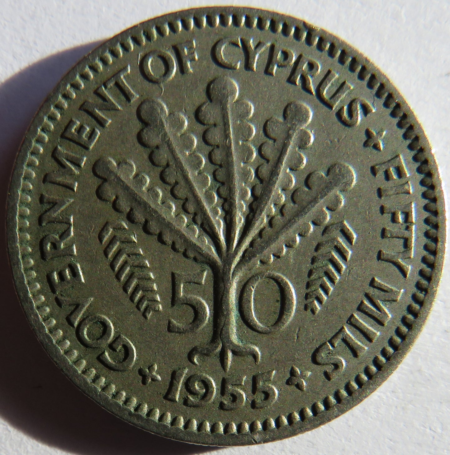 1955 Queen Elizabeth II Cyprus 50 Mils Coin