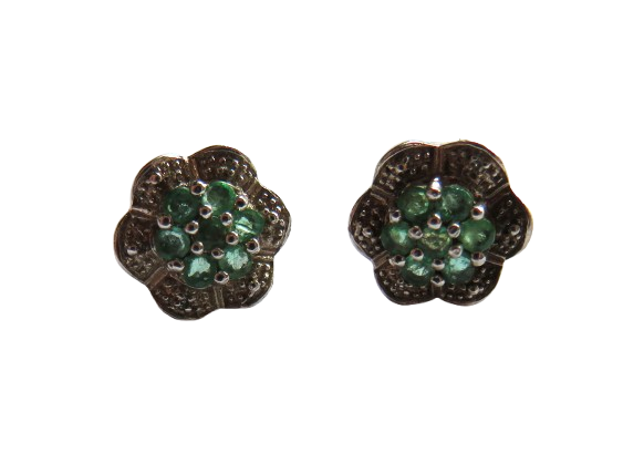 Stylish Pair of Ladies Sterling Silver & Green Stone Earrings