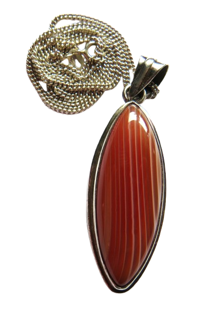 Vintage Sterling Silver & Agate Pendant & Necklace image 1