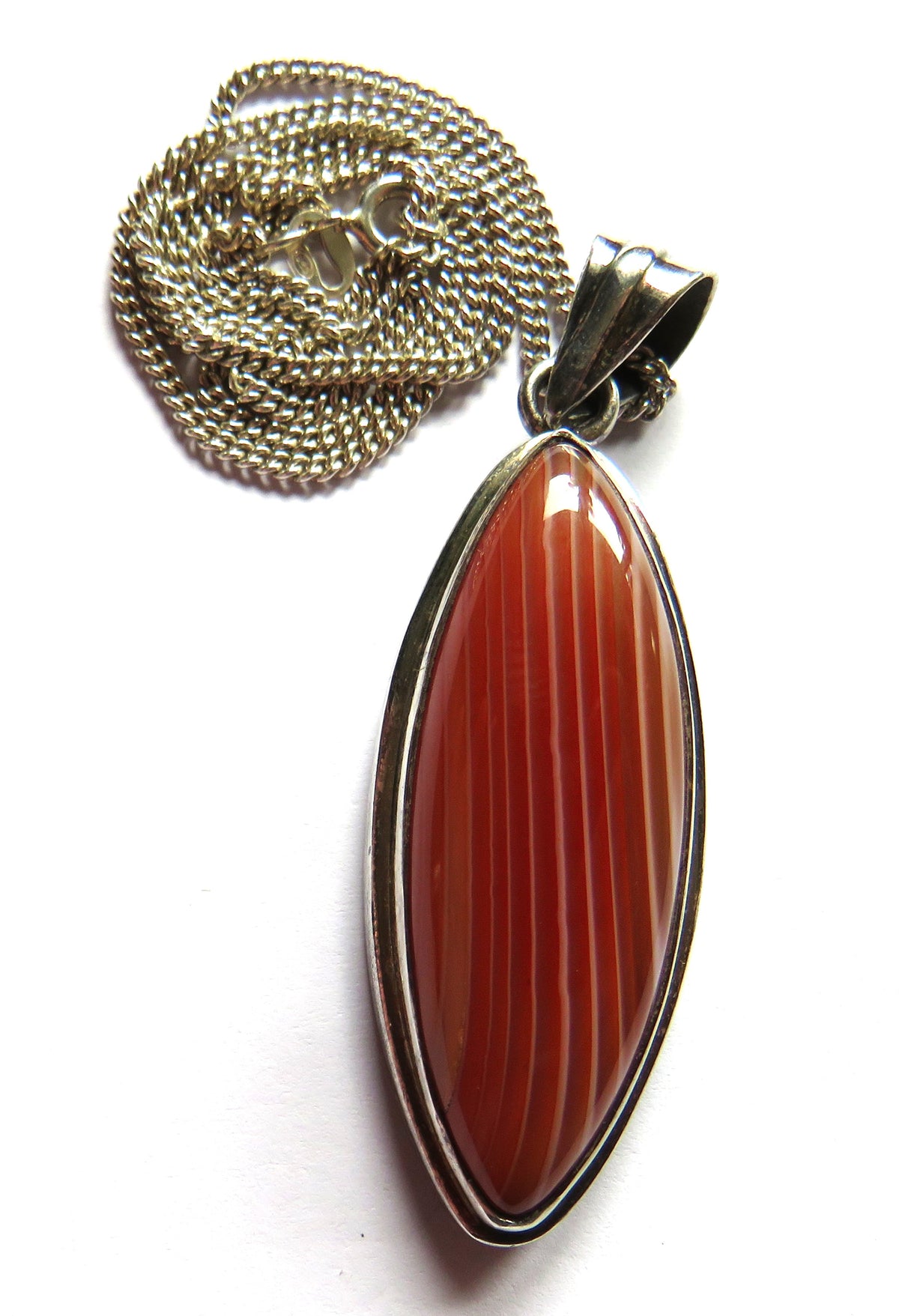 Vintage Sterling Silver & Agate Pendant & Necklace