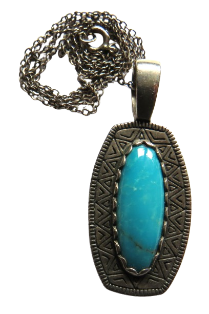 Vintage Ladies Sterling Silver & Turquoise Pendant & Necklace image 1