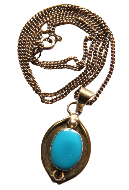 Vintage Ladies Sterling Silver & Turquoise Pendant & Necklace From Mexico image 1