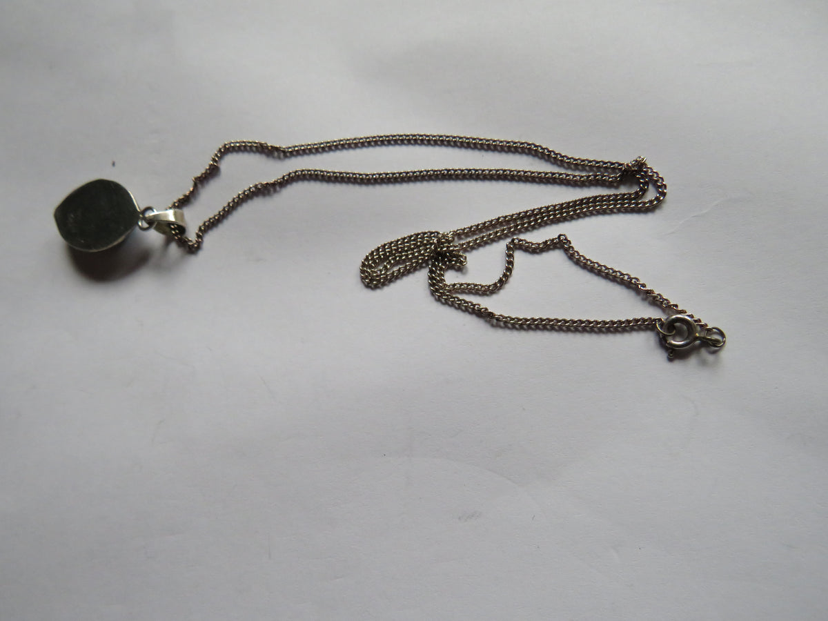 Vintage Ladies Sterling Silver & Turquoise Pendant & Necklace From Mexico