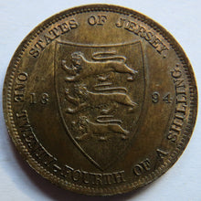 Load image into Gallery viewer, 1894 Queen Victoria Jersey 1/24th of a Shilling Coin In High Grade
