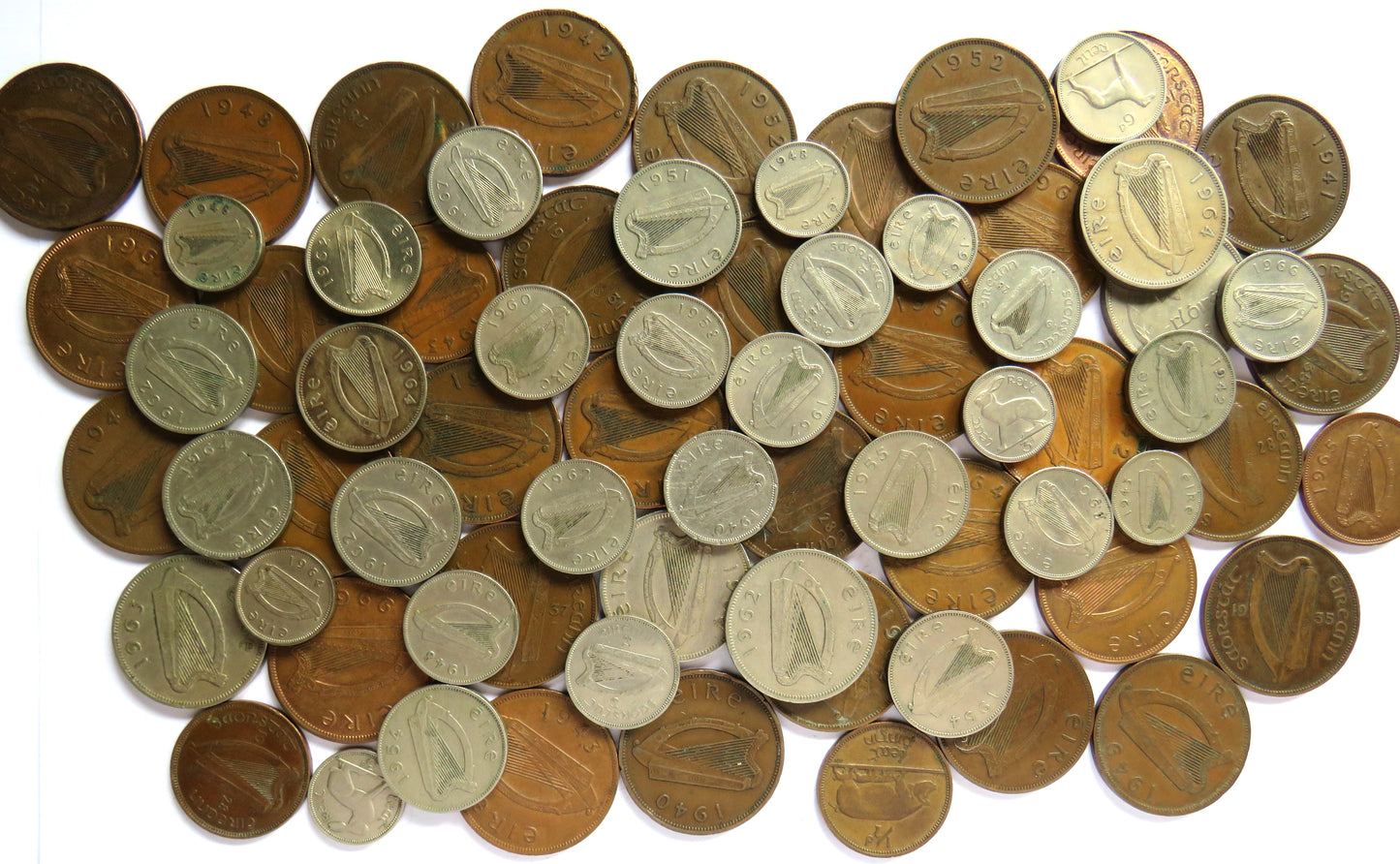 Large Collection of Old Coins From Ireland Pennies, Sixpences, Threepences etc.