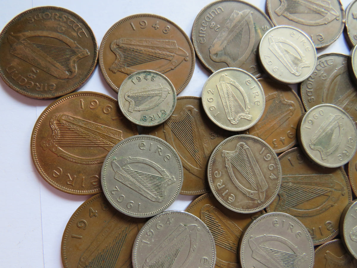 Large Collection of Old Coins From Ireland Pennies, Sixpences, Threepences etc.