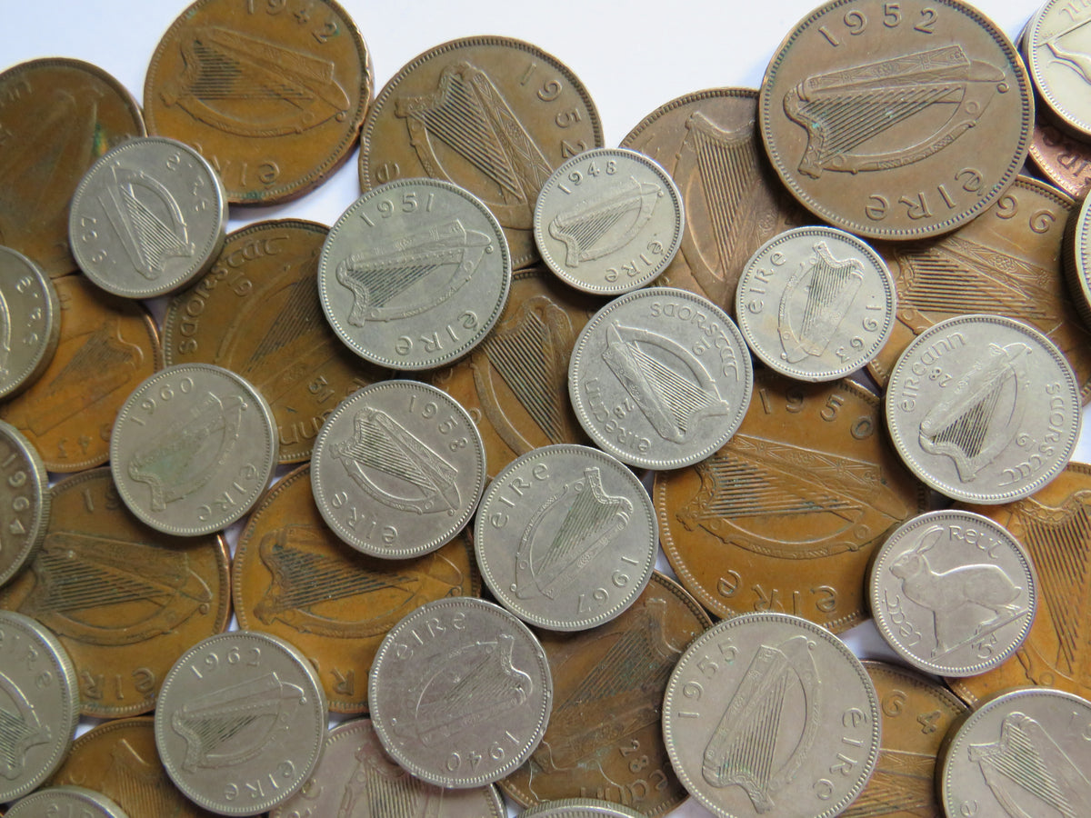Large Collection of Old Coins From Ireland Pennies, Sixpences, Threepences etc.
