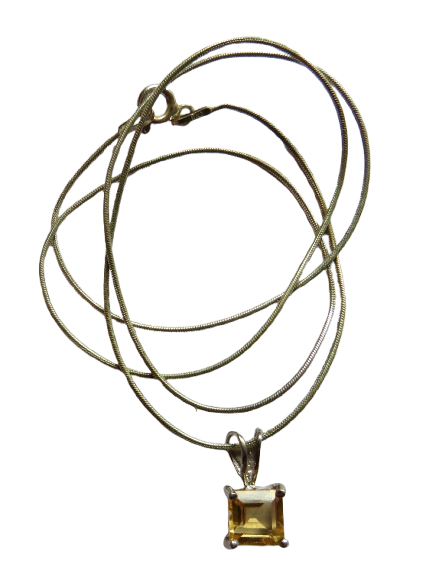 Stylish Ladies Sterling Silver Necklace With Citrine Coloured Stone Pendant image 1