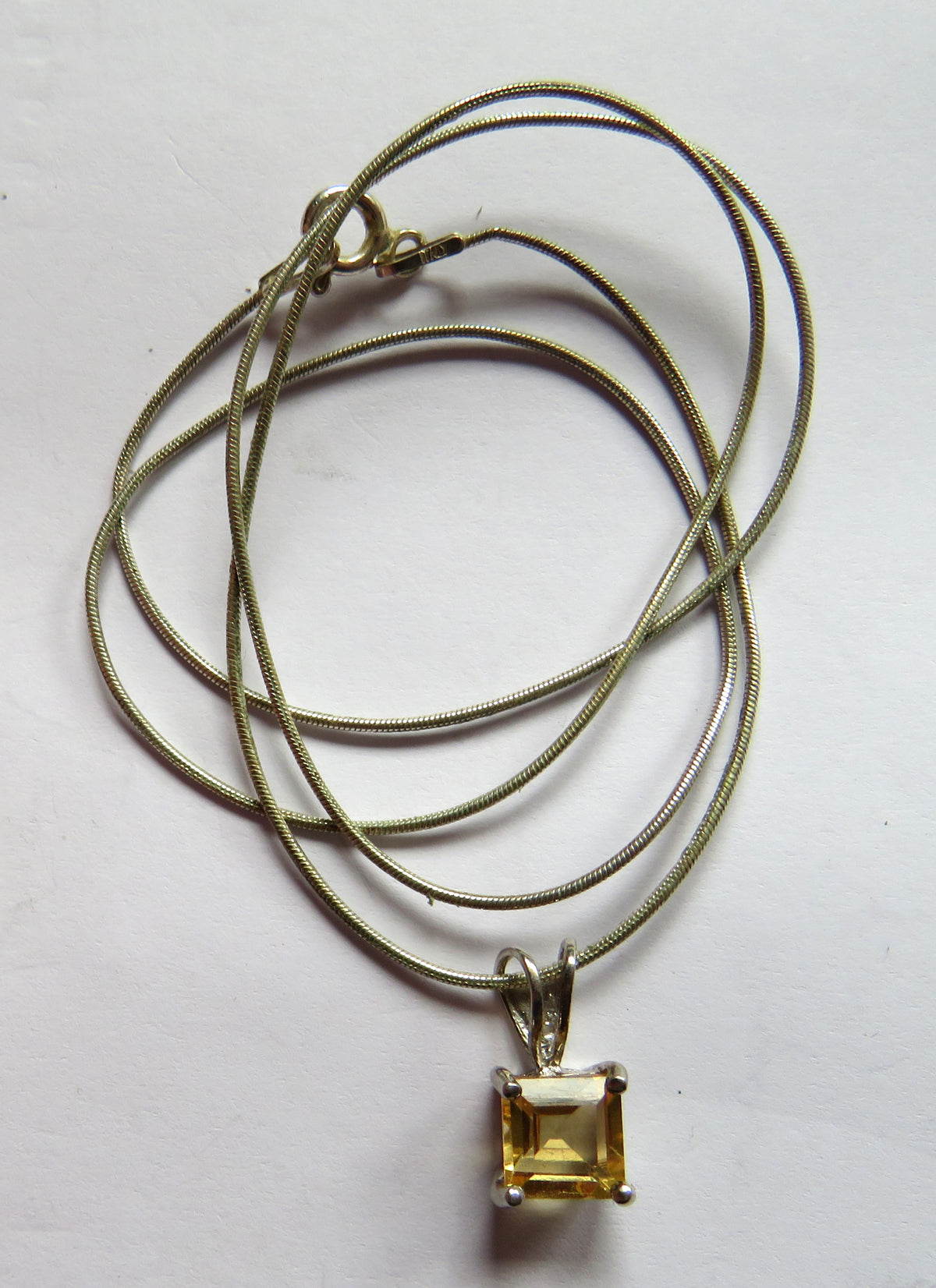 Stylish Ladies Sterling Silver Necklace With Citrine Coloured Stone Pendant