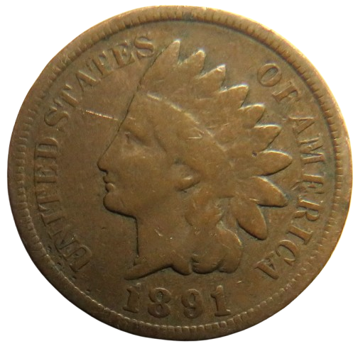 1891 USA Indian Head One Cent Coin