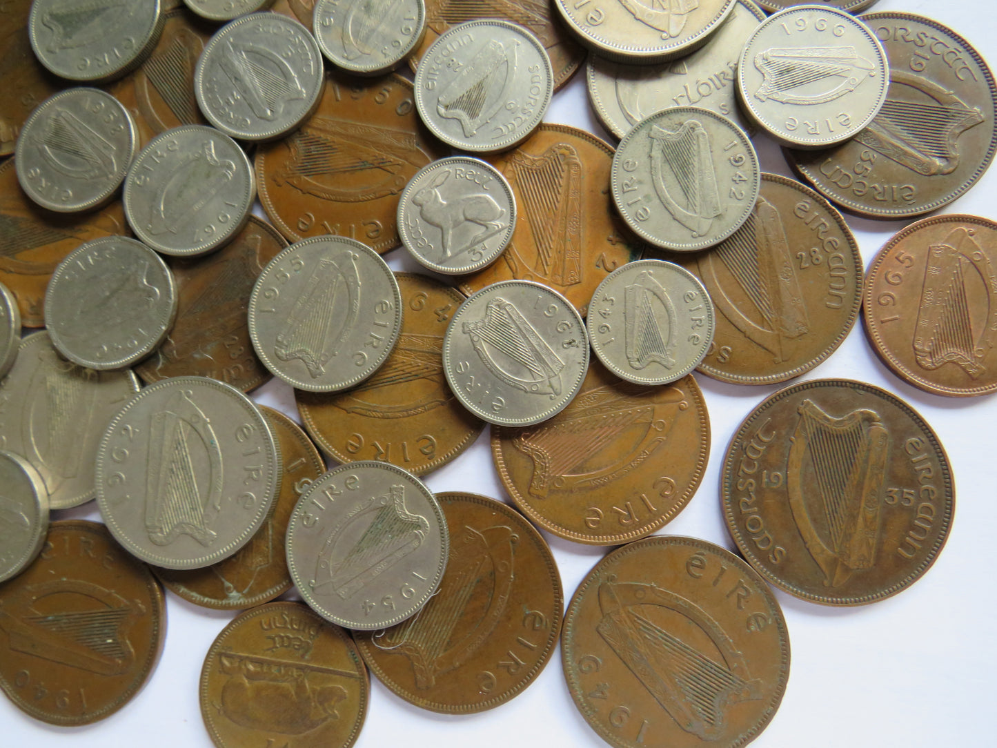 Large Collection of Old Coins From Ireland Pennies, Sixpences, Threepences etc.