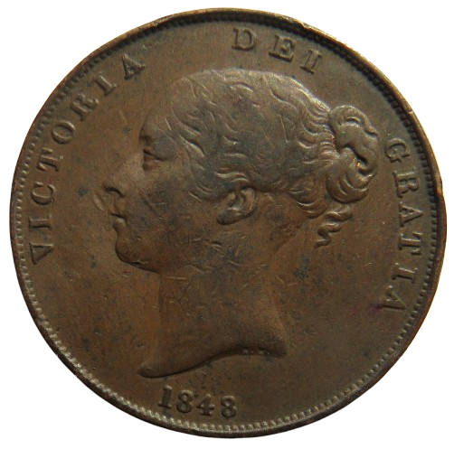 1848 Queen Victoria Young Head One Penny Coin - Great Britain