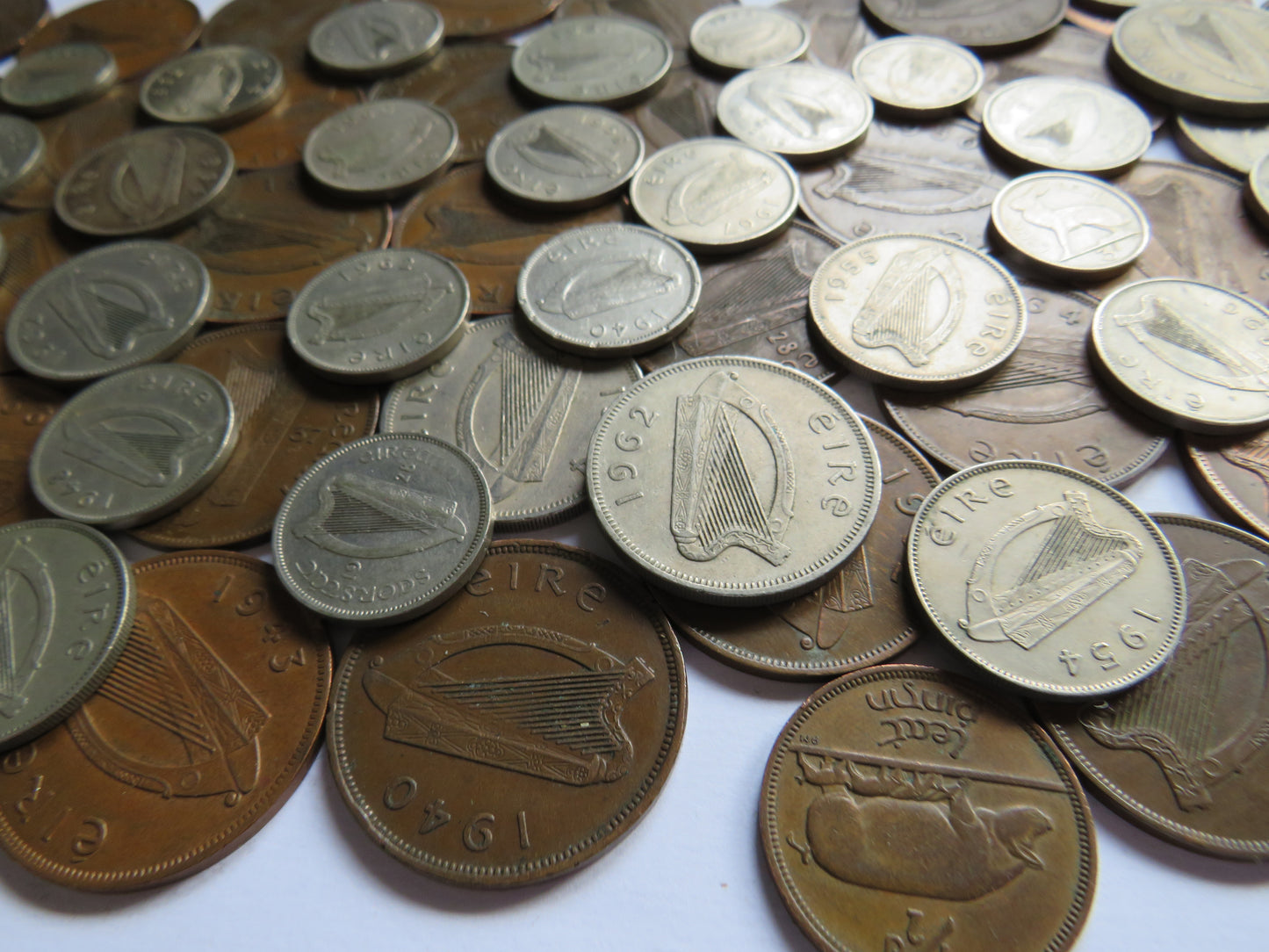 Large Collection of Old Coins From Ireland Pennies, Sixpences, Threepences etc.
