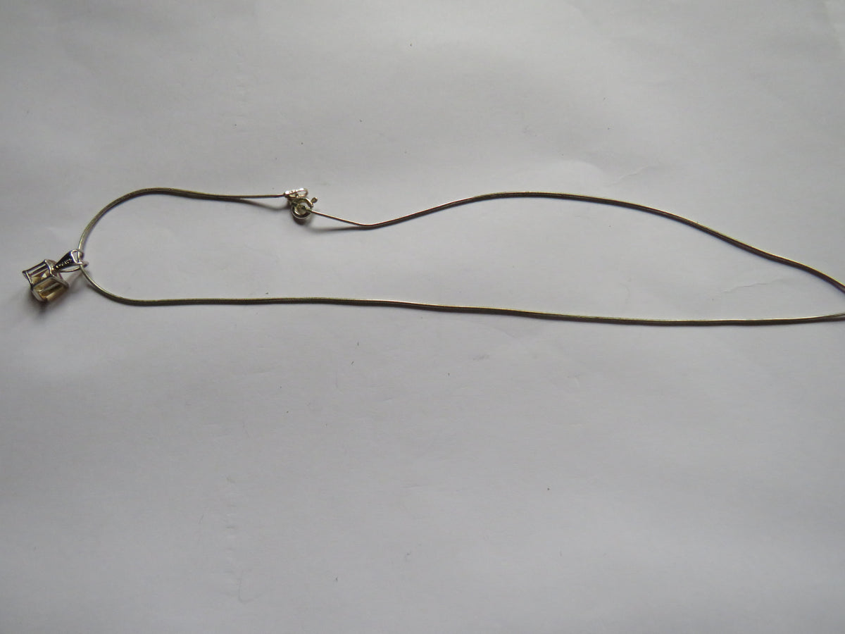 Stylish Ladies Sterling Silver Necklace With Citrine Coloured Stone Pendant