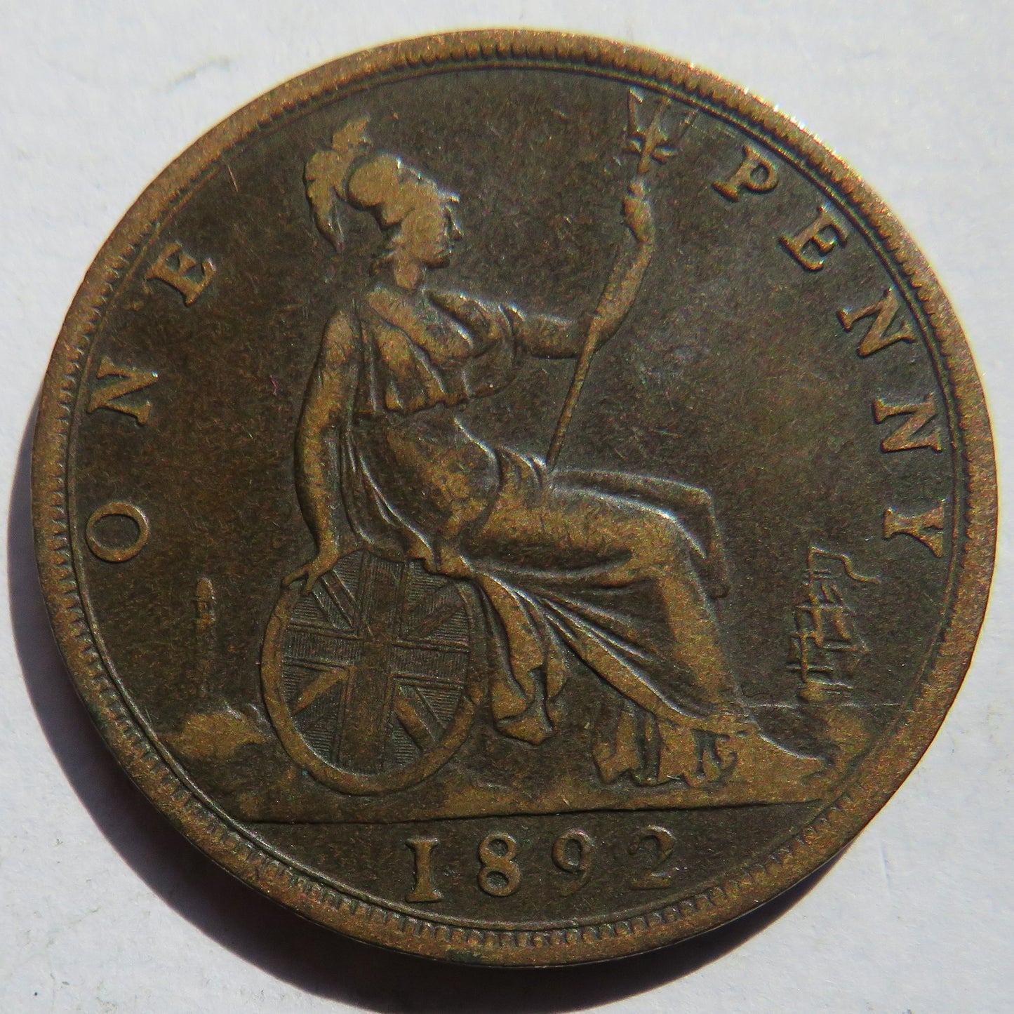 1892 Queen Victoria Bun Head One Penny Coin - Great Britain