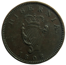 Load image into Gallery viewer, 1806 King George III Ireland Hibernia Farthing Coin
