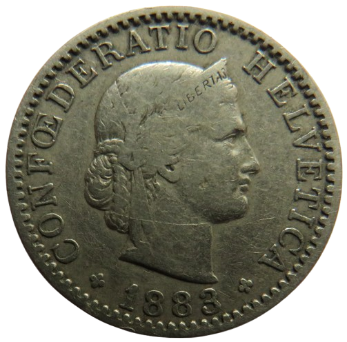 1883 Switzerland 20 Rappen Coin