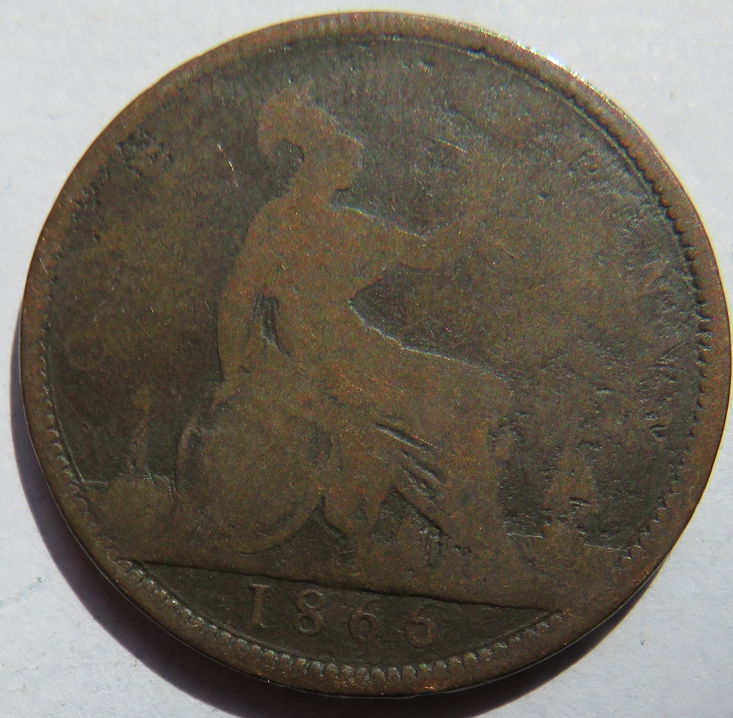 1866 Queen Victoria Bun Head One Penny Coin - Great Britain