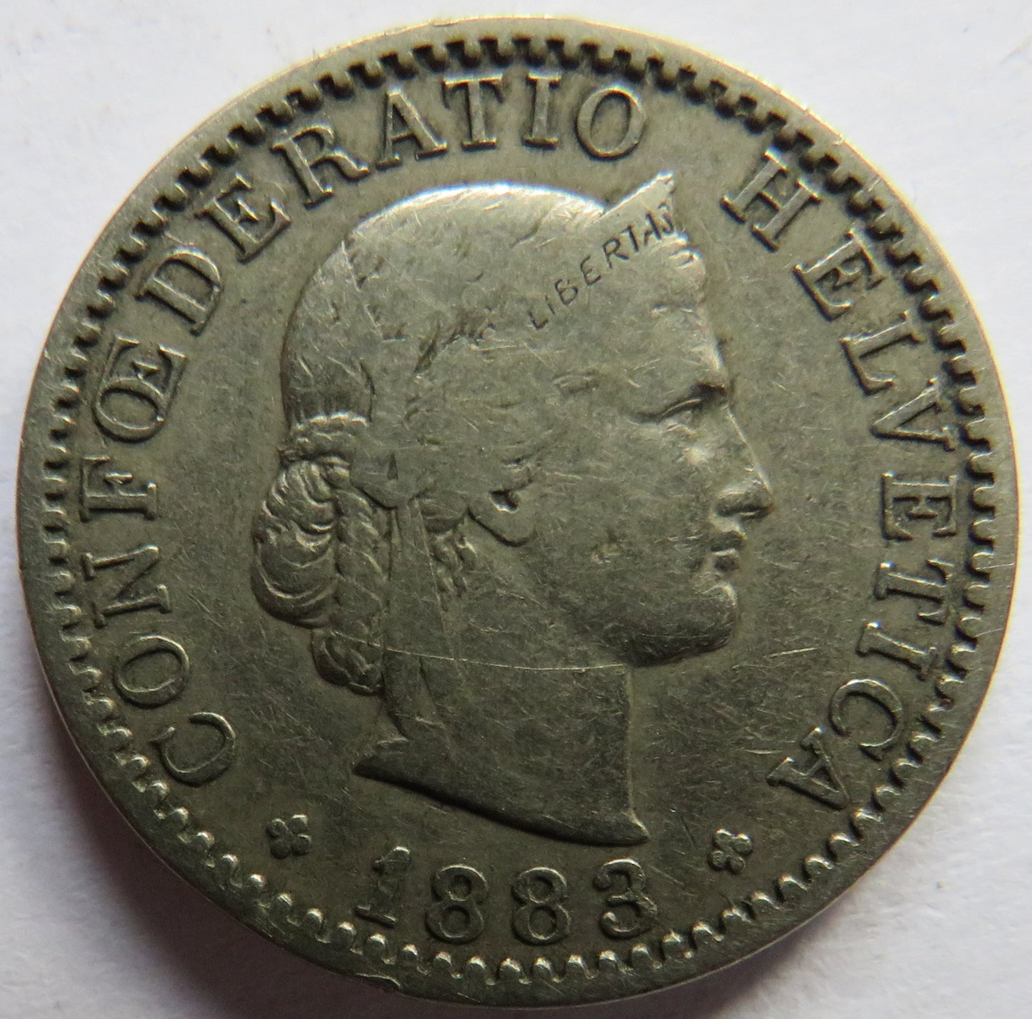 1883 Switzerland 20 Rappen Coin