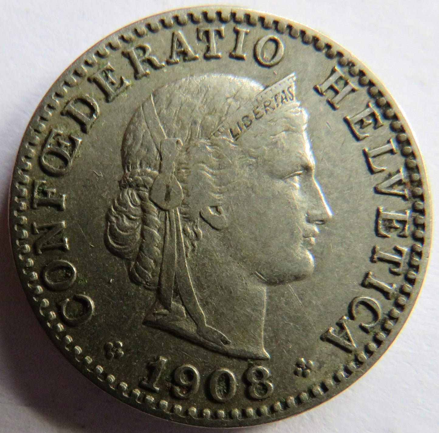 1908 Switzerland 20 Rappen Coin