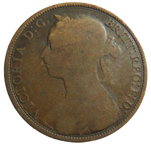 1889 Queen Victoria Bun Head One Penny Coin - Great Britain
