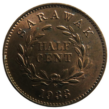 Load image into Gallery viewer, 1933-H Sarawak 1/2 Half Cent Coin In High Grade,
