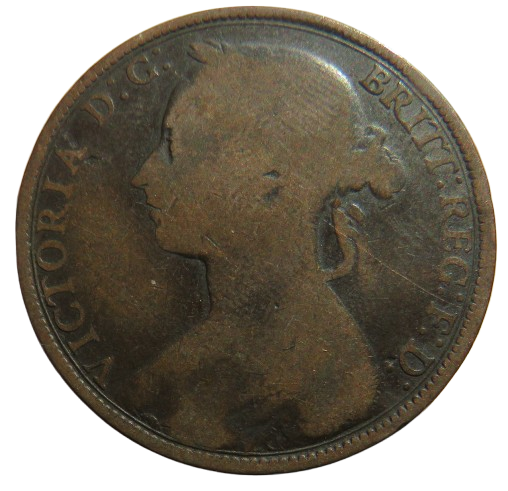 1892 Queen Victoria Bun Head One Penny Coin - Great Britain