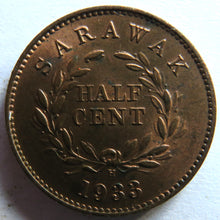 Load image into Gallery viewer, 1933-H Sarawak 1/2 Half Cent Coin In High Grade,
