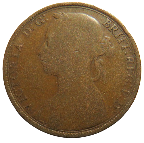 1890 Queen Victoria Bun Head One Penny Coin - Great Britain