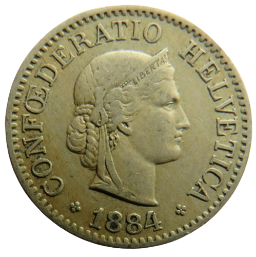 1884 Switzerland 10 Rappen Coin