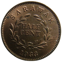 Load image into Gallery viewer, 1933-H Sarawak 1/2 Half Cent Coin In High Grade
