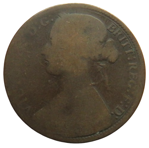 1864 Queen Victoria Bun Head One Penny Coin - Great Britain