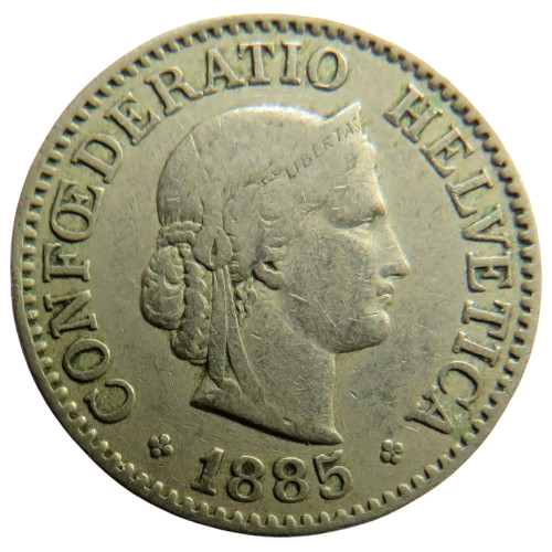 1885 Switzerland 10 Rappen Coin