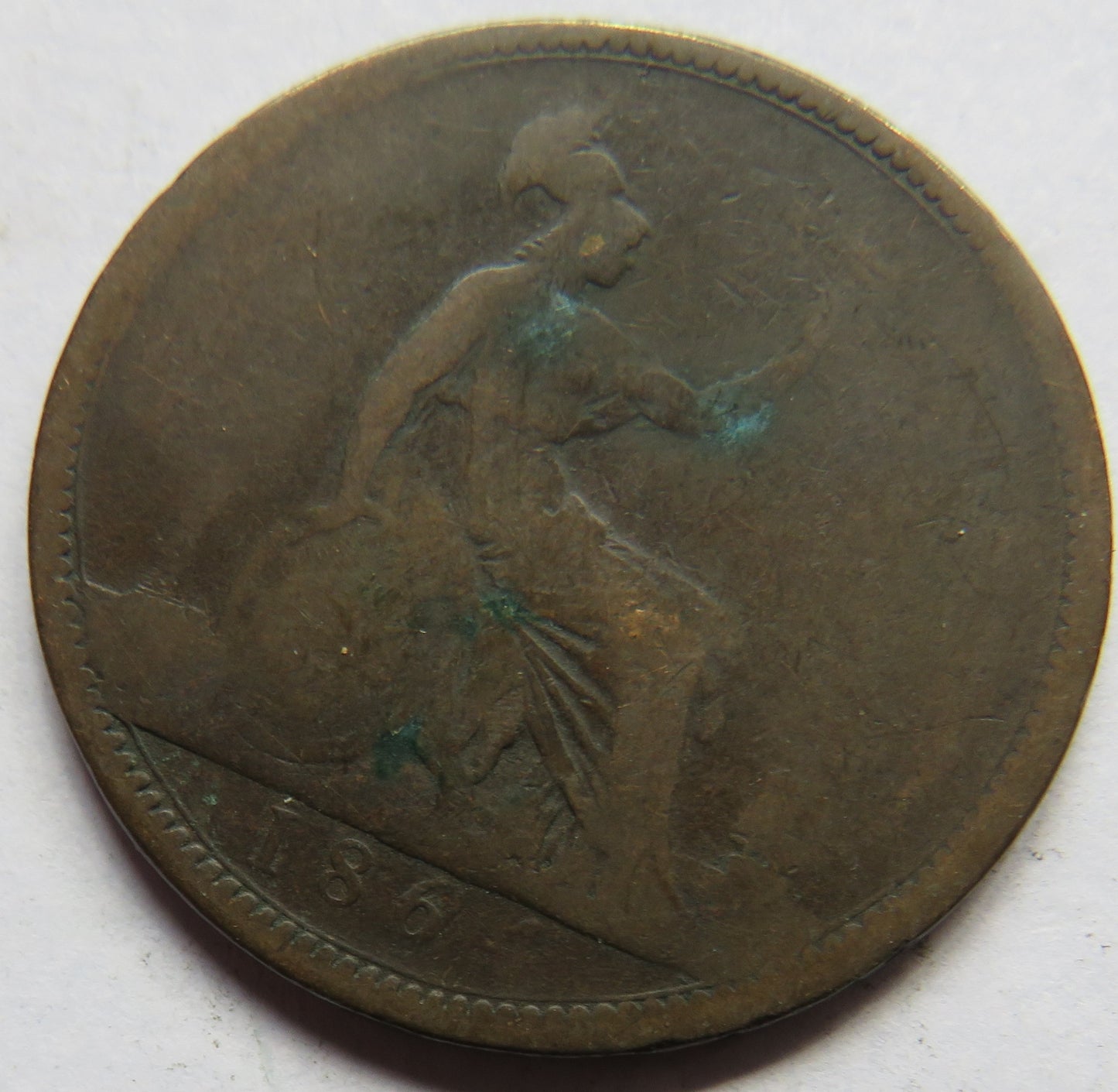 1864 Queen Victoria Bun Head One Penny Coin - Great Britain