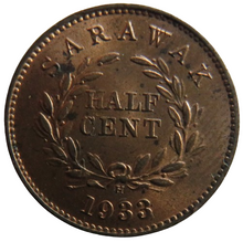 Load image into Gallery viewer, 1933-H Sarawak 1/2 Half Cent Coin In High Grade
