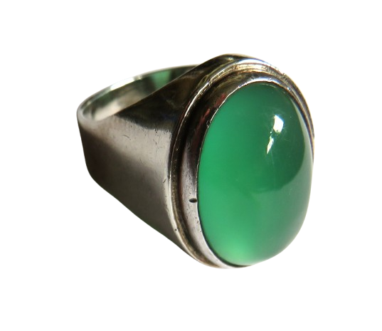 A Good Quality Sterling Silver & Green Stone Chunky Ring UK Size - O