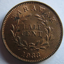 Load image into Gallery viewer, 1933-H Sarawak 1/2 Half Cent Coin In High Grade
